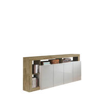 KOMODA, bela, bela, visoki sijaj  - črna/bela, Basics, leseni material (184/93/42cm) - Livetastic