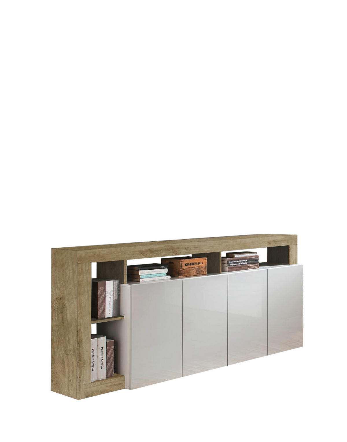 KOMODA, bela, bela, visoki sijaj  - črna/bela, Basics, leseni material (184/93/42cm) - Livetastic