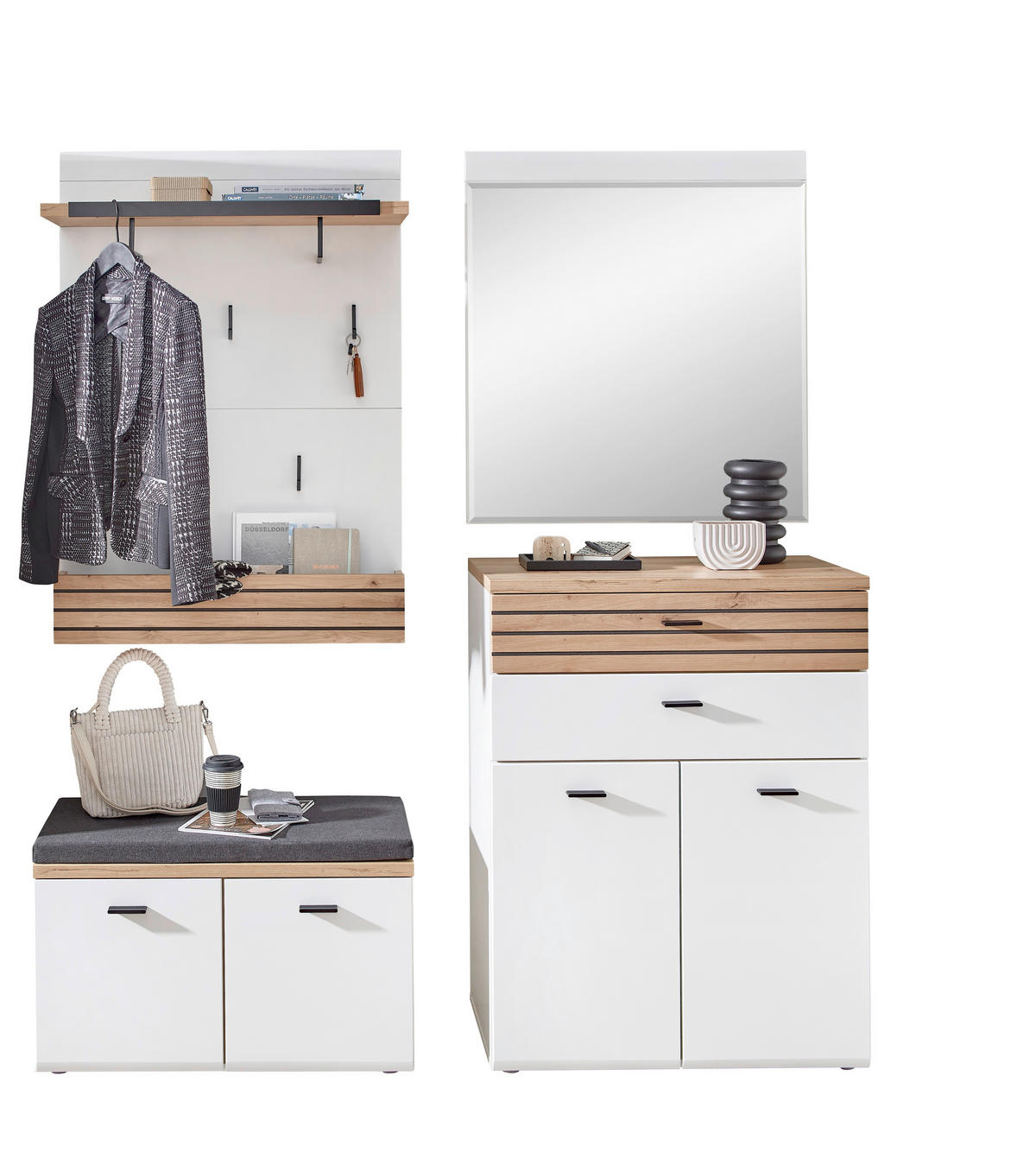 GARDEROBE 3-teilig  in 175/201/40 cm  - Weiss/Schwarz, Design, Glas/Holzwerkstoff (175/201/40cm) - Livetastic