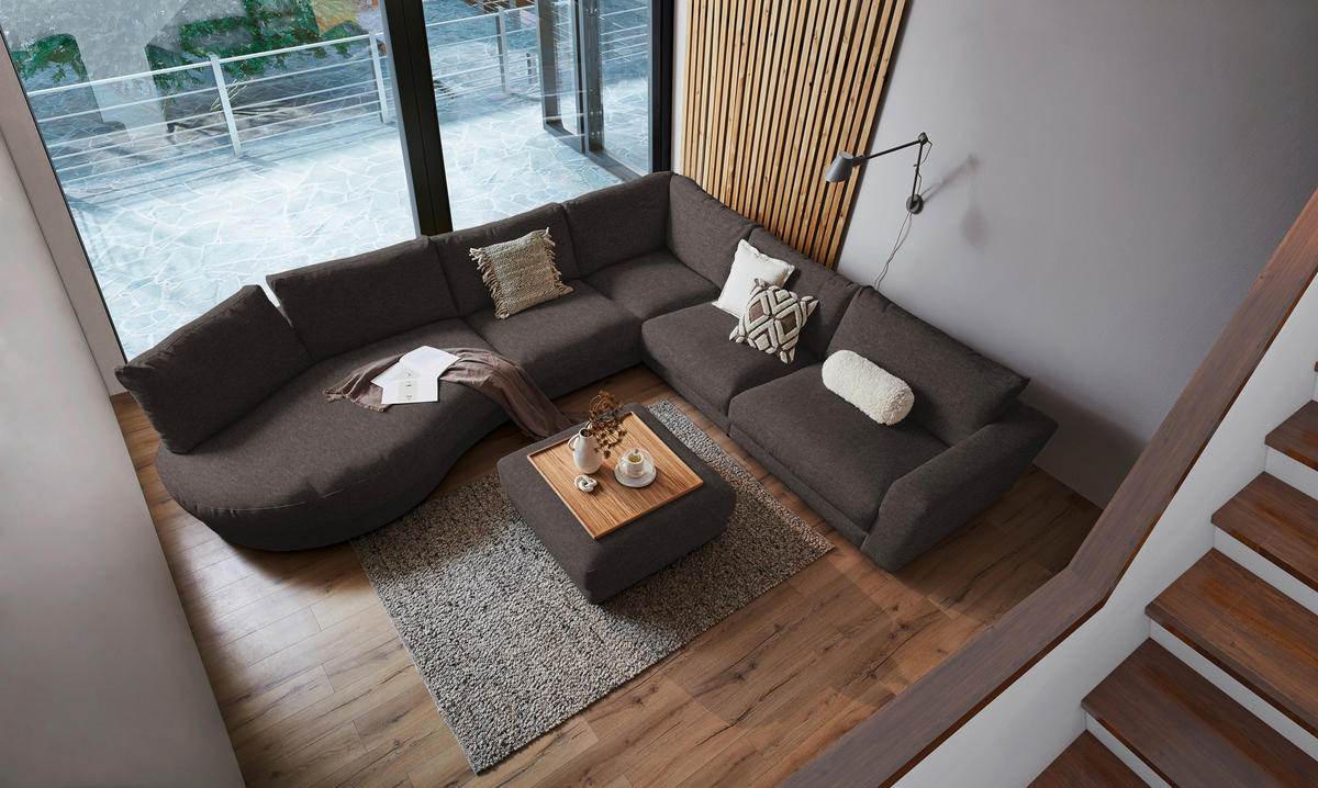ECKSOFA in Flachgewebe Schwarz  - Schwarz, Design, Kunststoff/Textil (425/365cm) - Lomoco