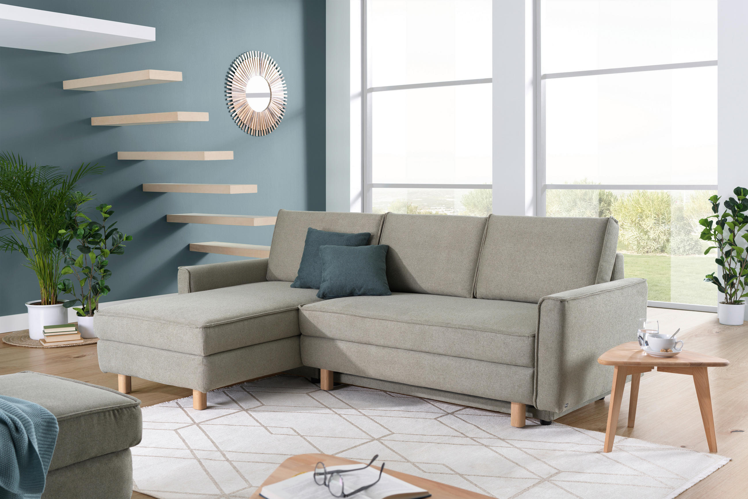 ECKSOFA in Chenille Olivgrün  237/170 cm  - Eichefarben/Olivgrün, KONVENTIONELL, Holz/Textil (237/170cm) - Sedda