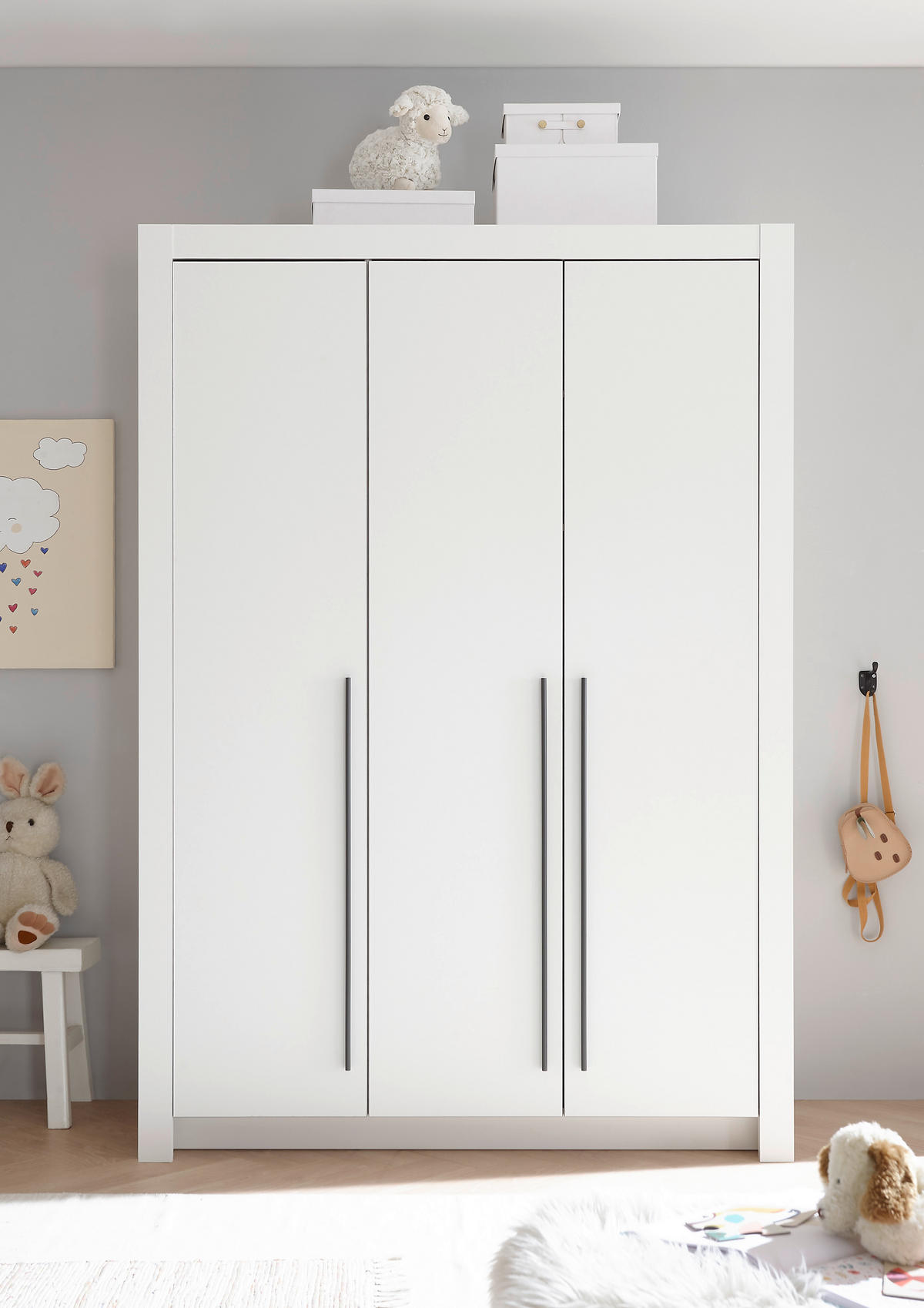 BABYKLEIDERSCHRANK Pulni Weiß  - Graphitfarben/Weiß, Basics, Holzwerkstoff/Kunststoff (137/195,5/56cm) - My Baby Lou