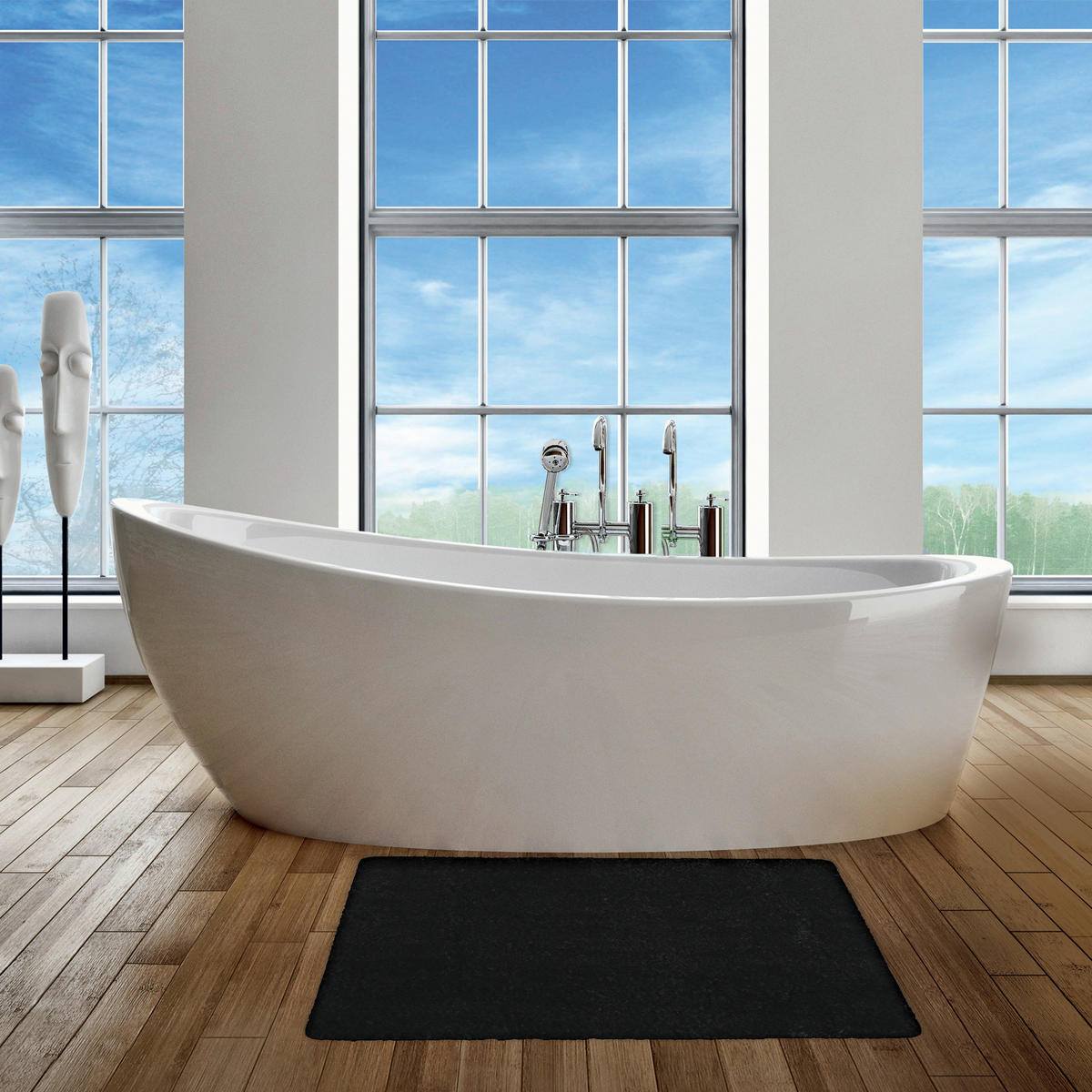 BADTEPPICH Schwarz 70/50 cm  - Schwarz, KONVENTIONELL (70/50cm) - Spirella