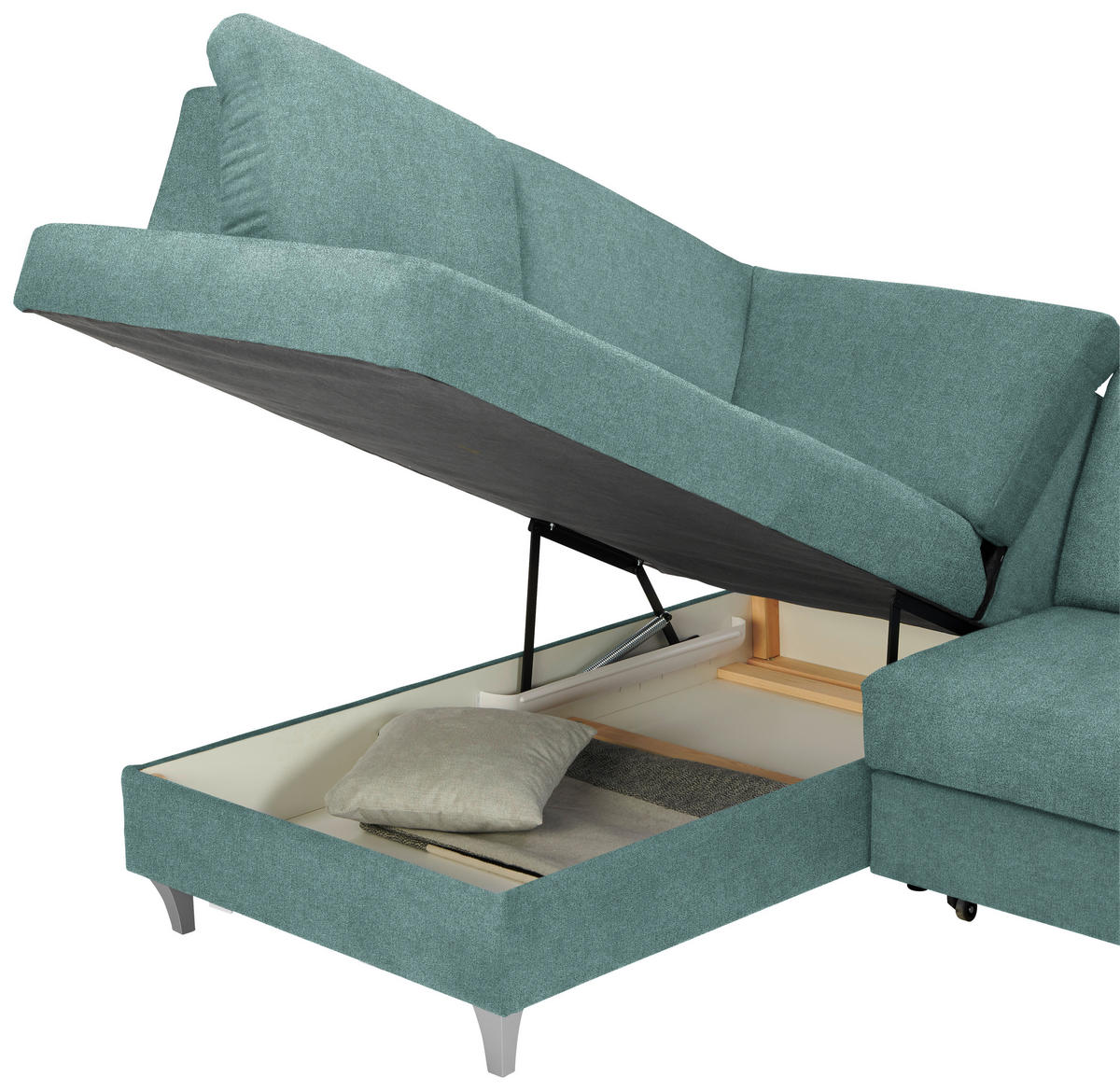 ECKSOFA in Flachgewebe Petrol  - Silberfarben/Petrol, Konventionell, Holz/Textil (186/255cm) - Cantus