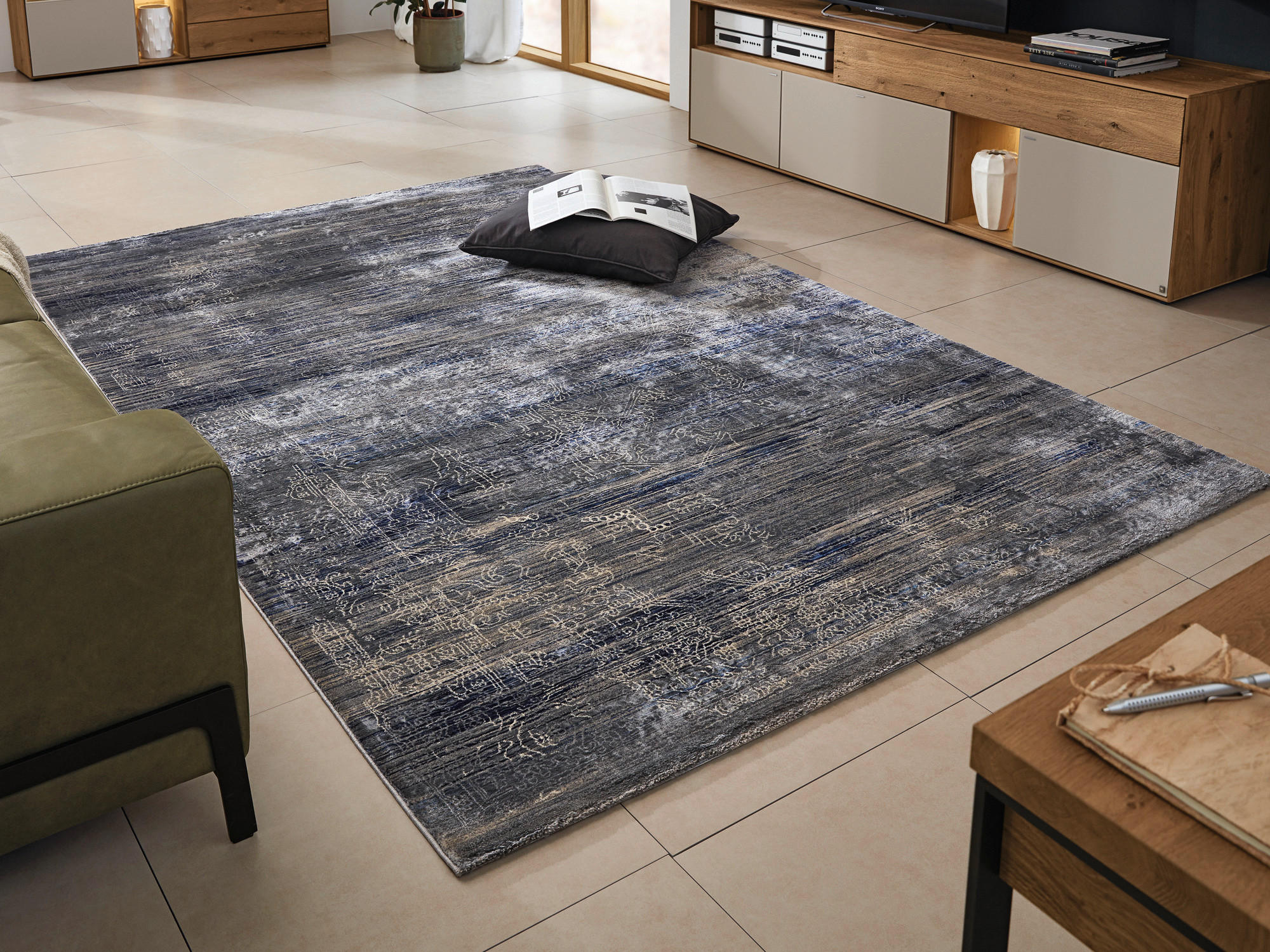 FLACHWEBETEPPICH 70/140 cm Wave Kontura Blau, Creme  - Blau/Creme, Design, Textil (70/140cm) - Musterring