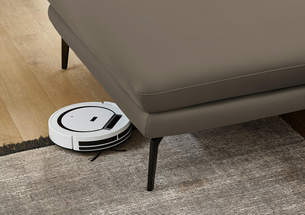 ECKSOFA in Echtleder Greige  - Greige/Schwarz, Design, Leder/Metall (180/310cm) - Dieter Knoll