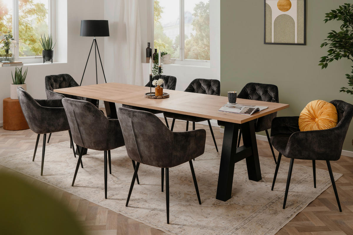 ESSTISCH Schwarz, Eiche Artisan rechteckig  ausziehbar  - Schwarz/Eiche Artisan, Design, Holzwerkstoff (157/90/75cm) - MID.YOU