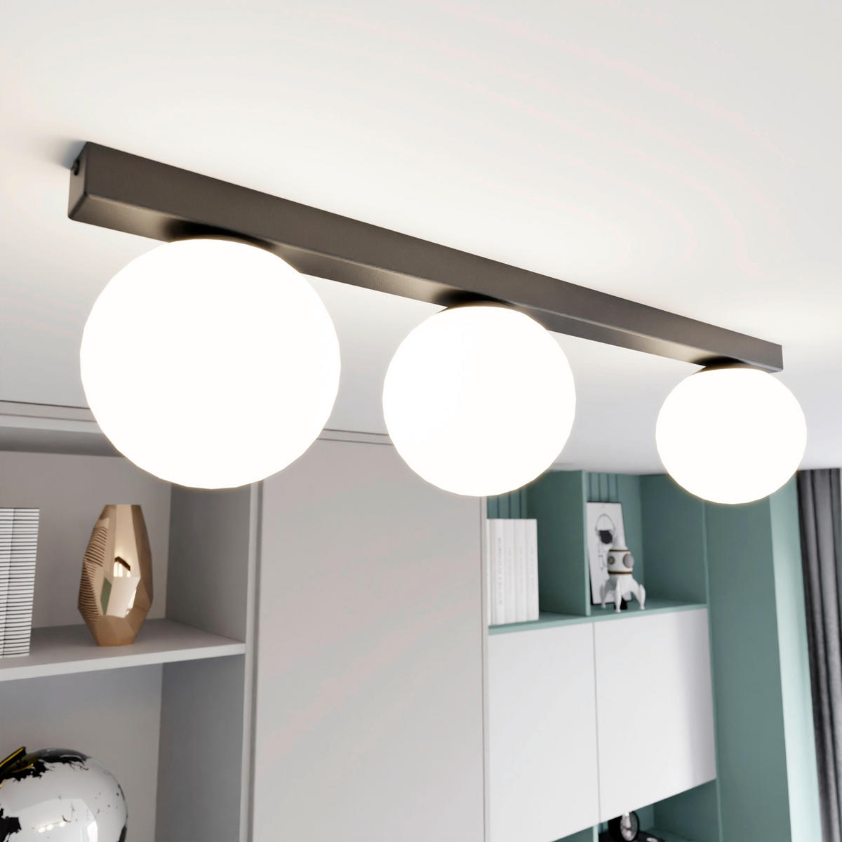 DECKENLEUCHTE 70/14/17 cm  - Schwarz, KONVENTIONELL, Glas/Metall (70/14/17cm)