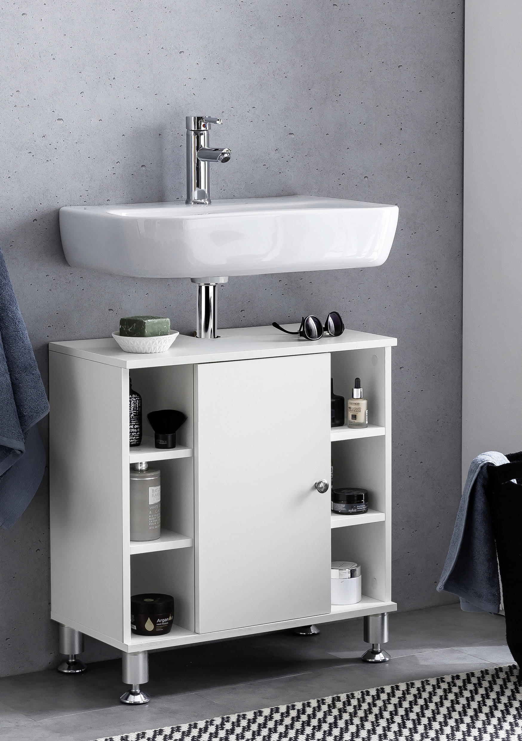 WASCHBECKENUNTERSCHRANK 60/64/32 cm  - Weiss/Alufarben, Basics, Holzwerkstoff (60/64/32cm) - MID.YOU