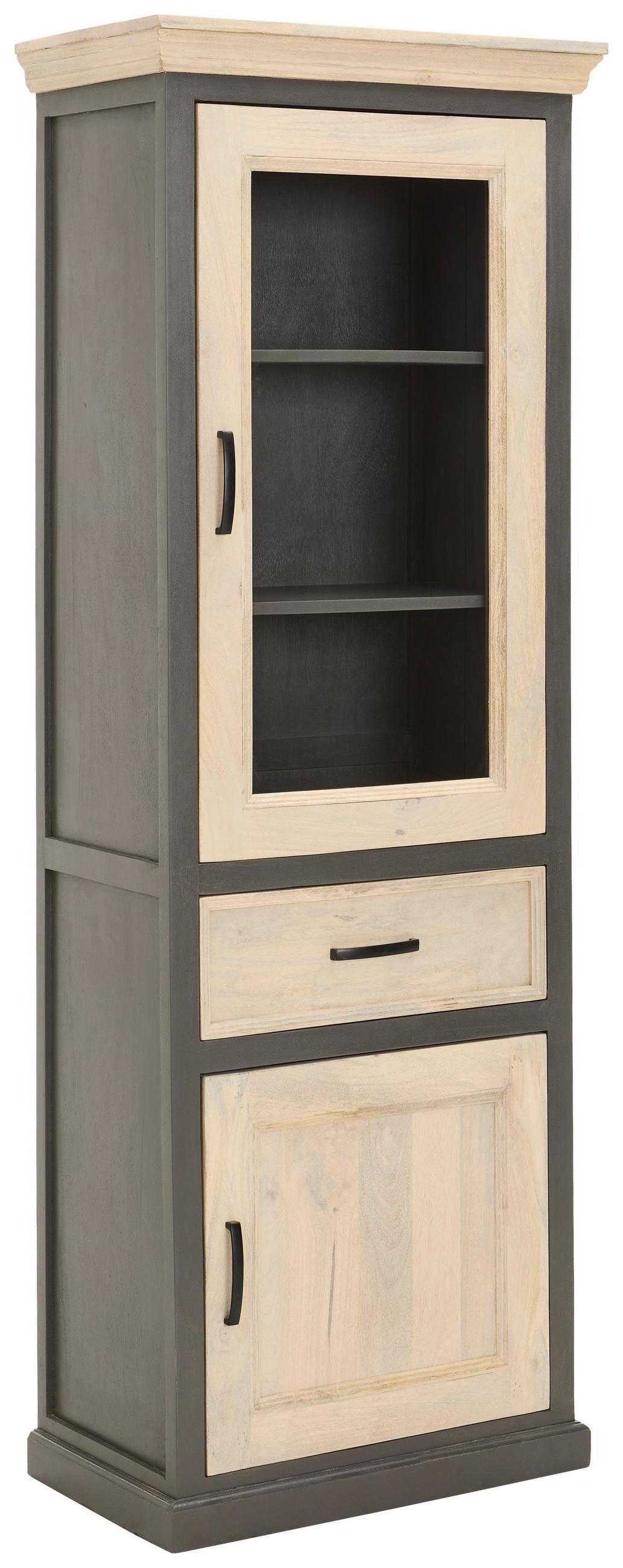 VITRINE in massiv Mangoholz Grau, Naturfarben  - Schwarz/Naturfarben, Natur, Glas/Holz (67/190/40cm) - Livetastic