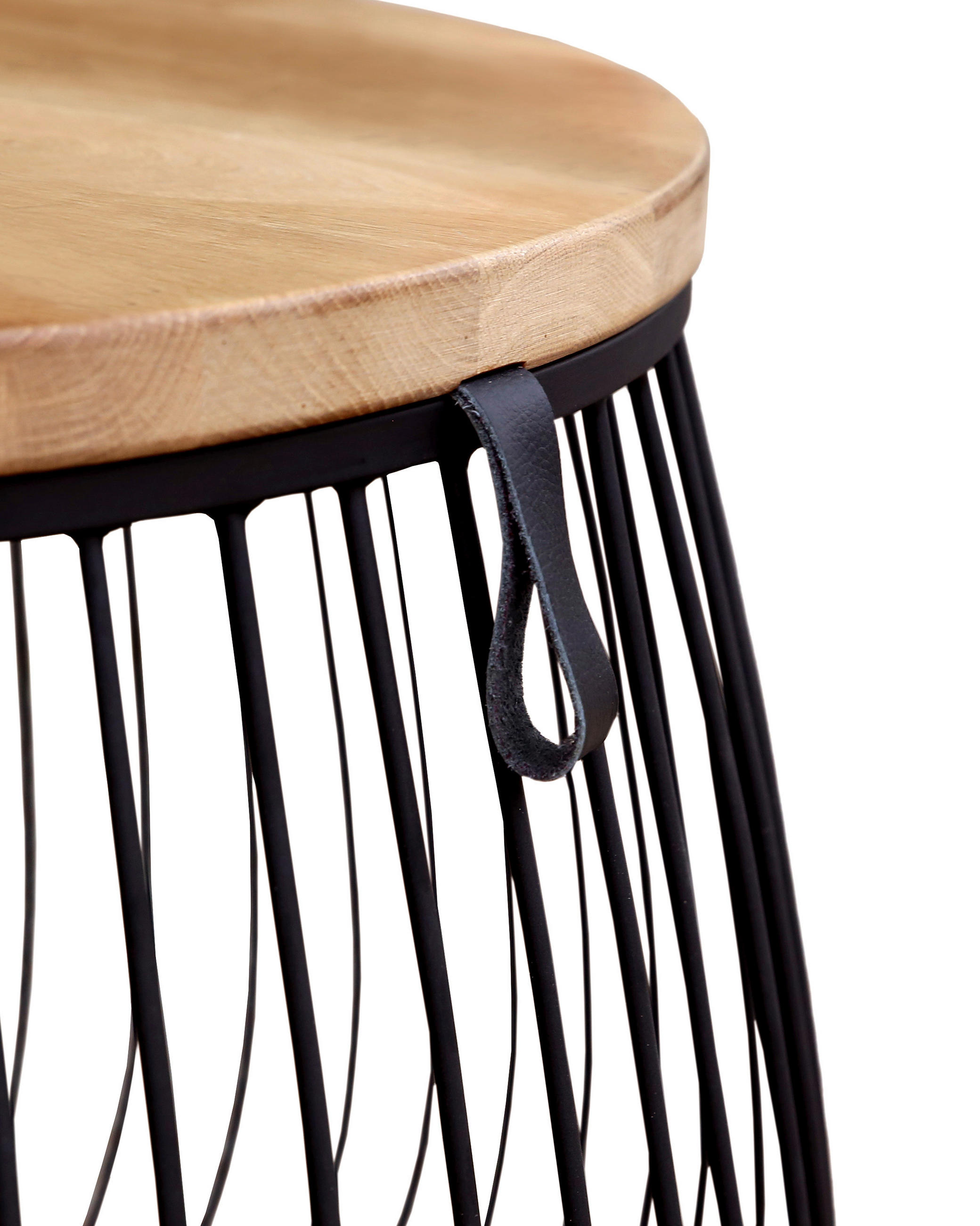 Thumbnail - Novel Beistelltisch, Natur, Schwarz, Leder, Eiche, massiv, rund, zylindrisch, 54x52.5x54 cm, Wohnzimmer, Wohnzimmertisch...