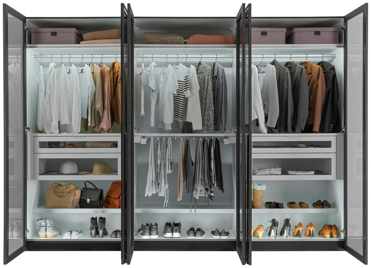 DREHTÜRENSCHRANK  in Schwarz  - Silberfarben/Schwarz, Design, Glas/Holzwerkstoff (303/220/59cm) - Jutzler