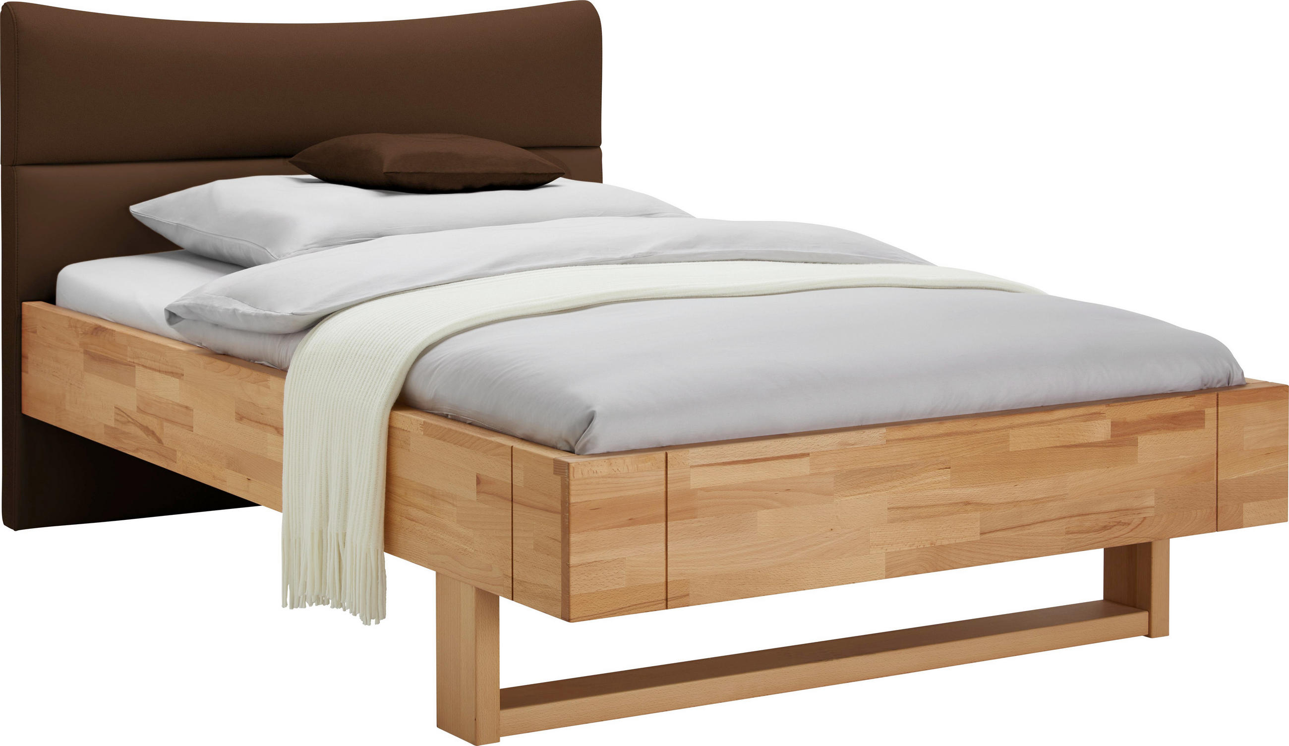 Bett 120/200 cm in Braun, Buchefarben