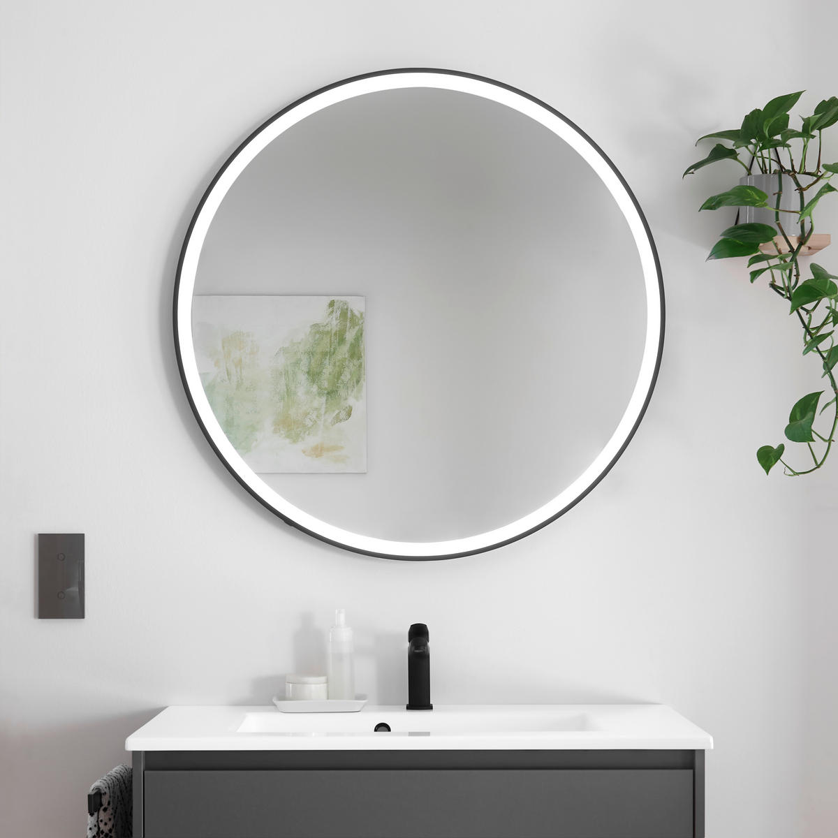 BADEZIMMER 3-teilig  in 92 cm  - Weiß/Grau, Design, Holzwerkstoff/Stein (92cm) - Musterring