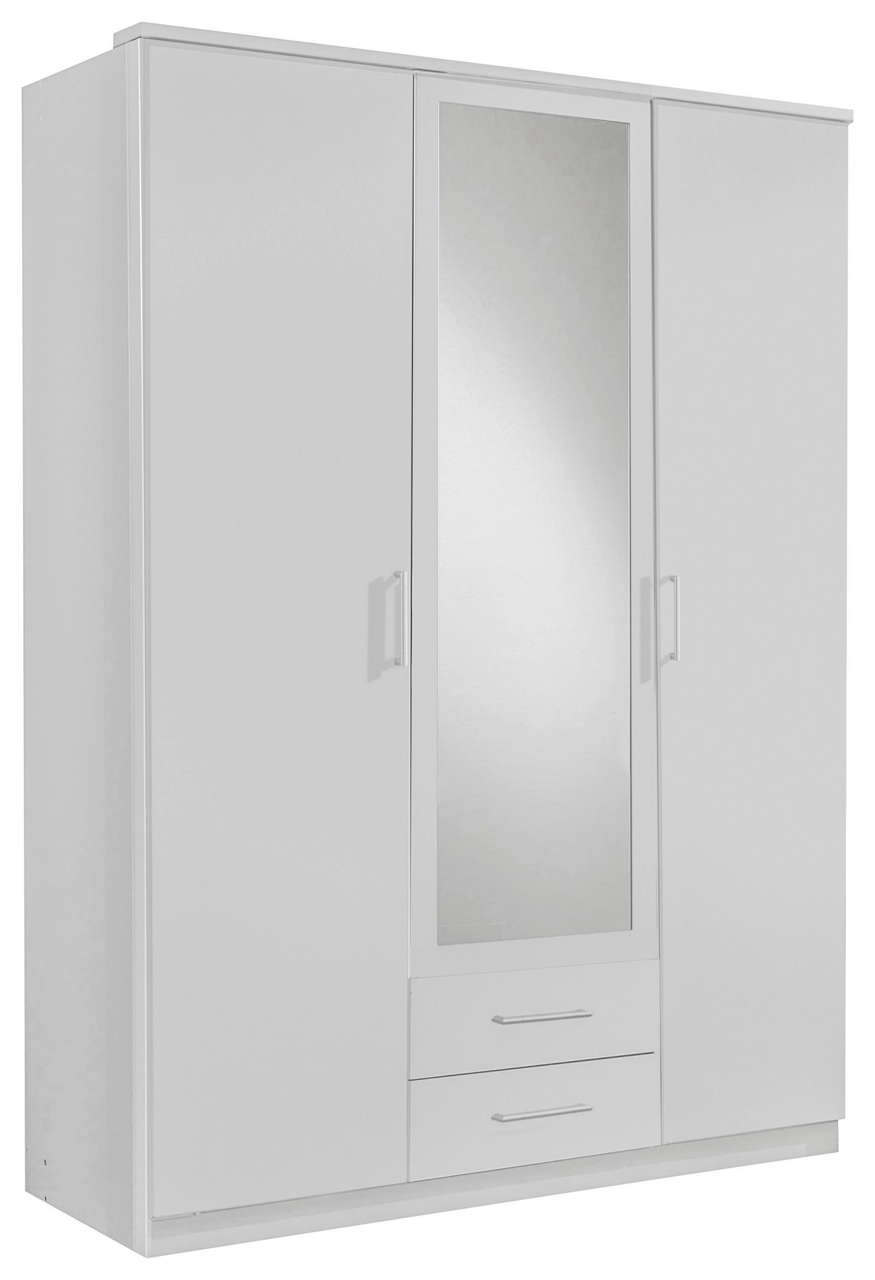 DREHTÜRENSCHRANK 135/199,5/58 cm,  in Weiß, 3-türig  - Alufarben/Weiß, KONVENTIONELL, Glas/Holzwerkstoff (135/199,5/58cm) - MID.YOU