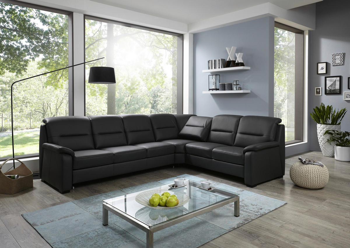 ECKSOFA BELDOMO premium Anthrazit Echtleder  - Anthrazit/Schwarz, KONVENTIONELL, Leder/Holz (303/245cm) - Beldomo Premium