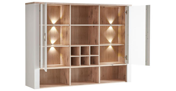 AUFSATZSCHRANK 162,4/121,6/38,2 cm  - Eichefarben/Grau, KONVENTIONELL, Glas/Holzwerkstoff (162,4/121,6/38,2cm) - Hom`in