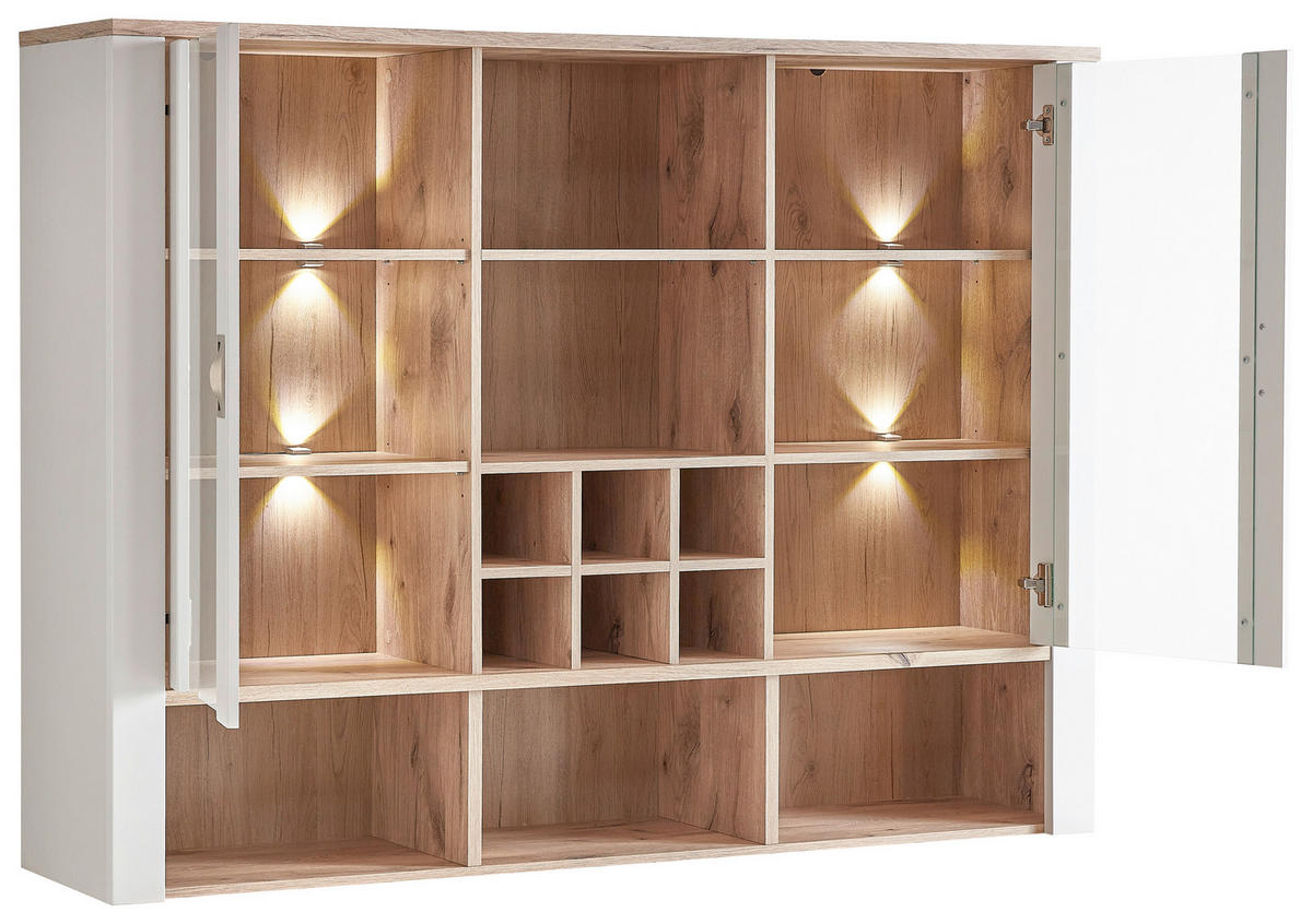 AUFSATZSCHRANK 162,4/121,6/38,2 cm  - Eichefarben/Grau, KONVENTIONELL, Glas/Holzwerkstoff (162,4/121,6/38,2cm) - Hom`in
