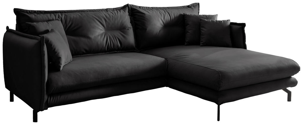 ECKSOFA in Lederlook Schwarz  - Schwarz, Modern, Textil/Metall (255/180cm) - Livetastic