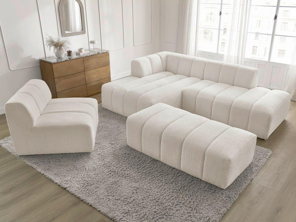 ECKSOFA Ottomane links  ANNECY Weiß Bouclé  - Schwarz/Weiß, MODERN, Kunststoff/Textil (170/262cm)