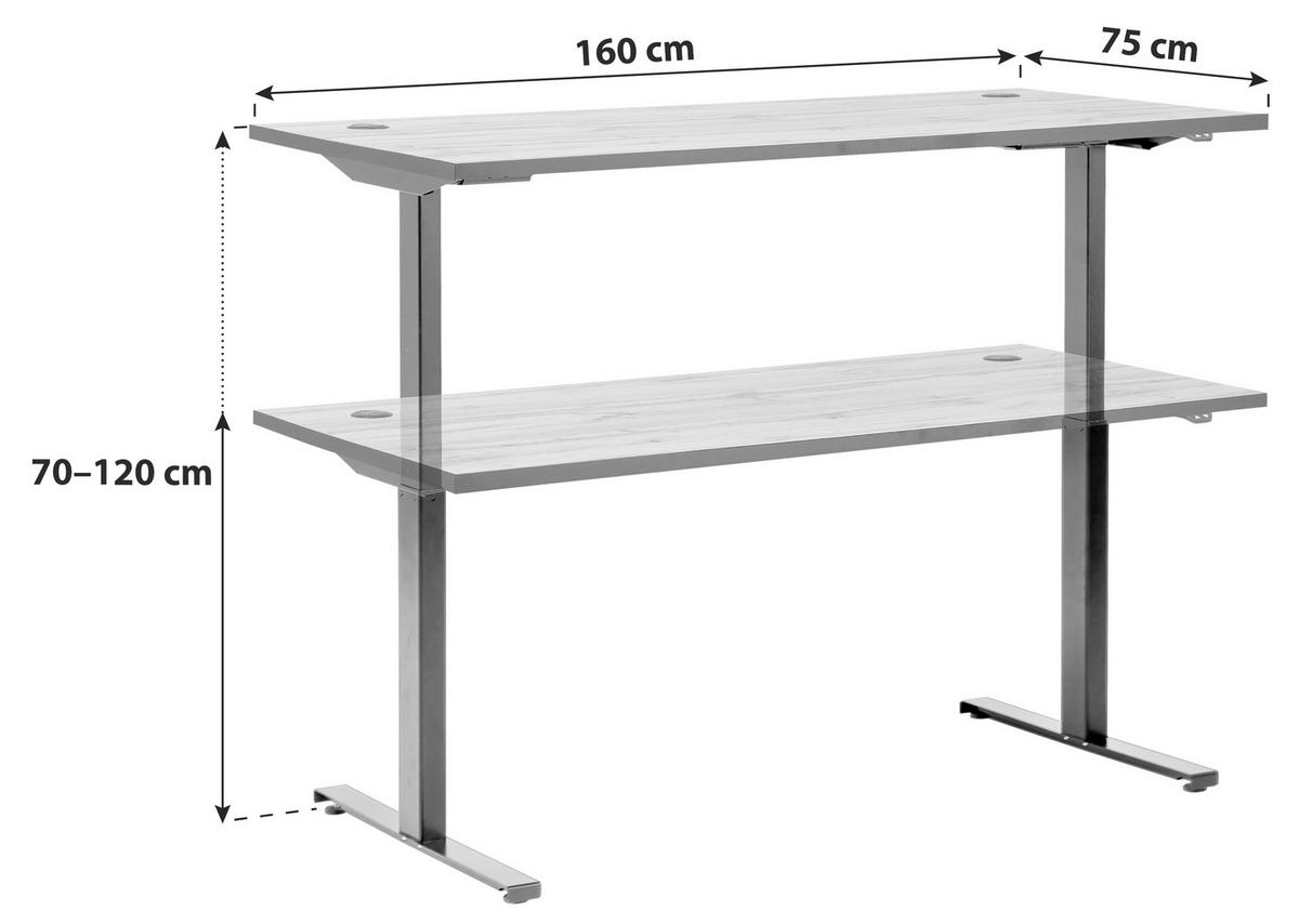 SCHREIBTISCH  in Eichefarben  - Eichefarben/Schwarz, KONVENTIONELL, Holzwerkstoff/Metall (160/70,5-117/75cm) - MID.YOU