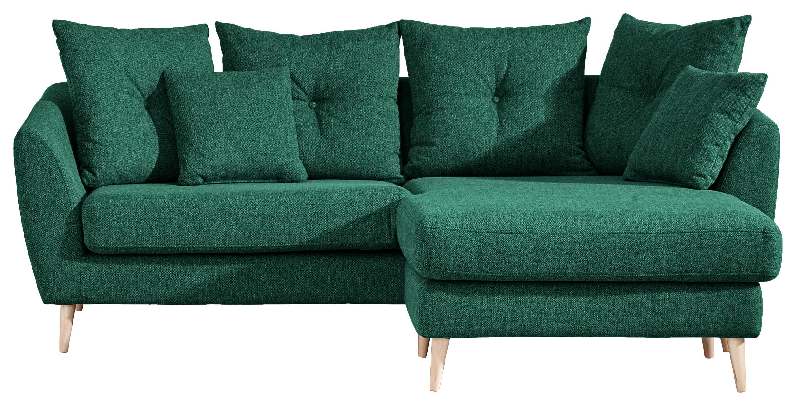 ECKSOFA Dunkelgrün Flachgewebe  - Dunkelgrün/Buchefarben, KONVENTIONELL, Holz/Textil (210/156cm) - Carryhome