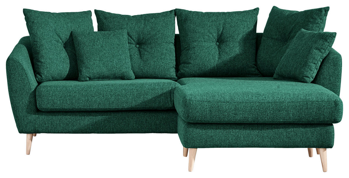 ECKSOFA in Flachgewebe Dunkelgrün  - Dunkelgrün/Buchefarben, Konventionell, Holz/Textil (210/156cm) - MID.YOU