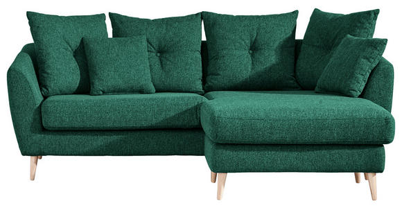 ECKSOFA in Flachgewebe Dunkelgrün  - Dunkelgrün/Buchefarben, KONVENTIONELL, Holz/Textil (210/156cm) - Carryhome