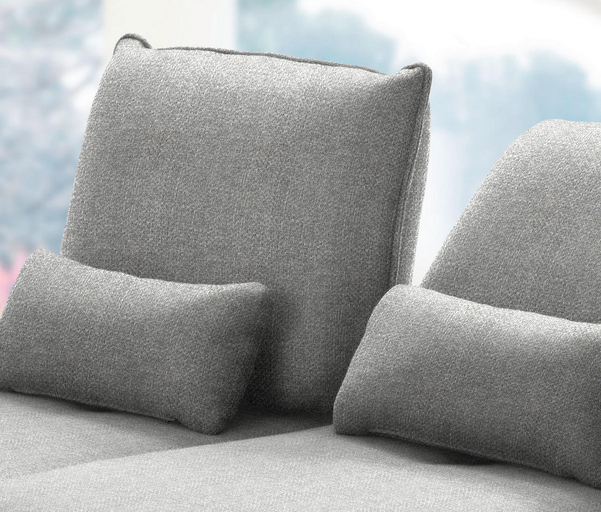 ECKSOFA in Flachgewebe Hellgrau  - Hellgrau/Schwarz, Design, Textil/Metall (191/301cm) - Moderano