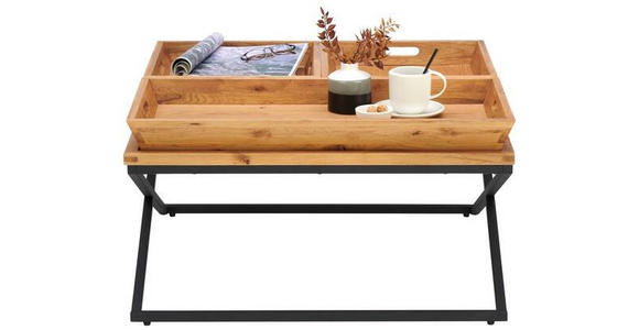 COUCHTISCH Eiche furniert, massiv quadratisch Schwarz, Eichefarben 80/80/38 cm  - Eichefarben/Schwarz, Design, Holz/Holzwerkstoff (80/80/38cm) - Hom`in