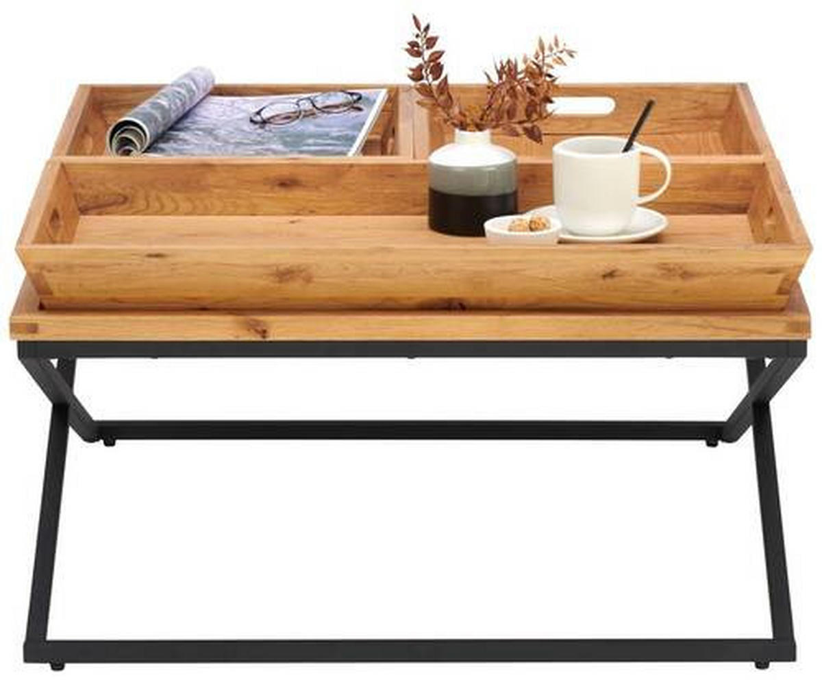 COUCHTISCH in Holz, Metall, Holzwerkstoff 80/80/38 cm  - Eichefarben/Schwarz, Design, Holz/Holzwerkstoff (80/80/38cm) - Hom`in