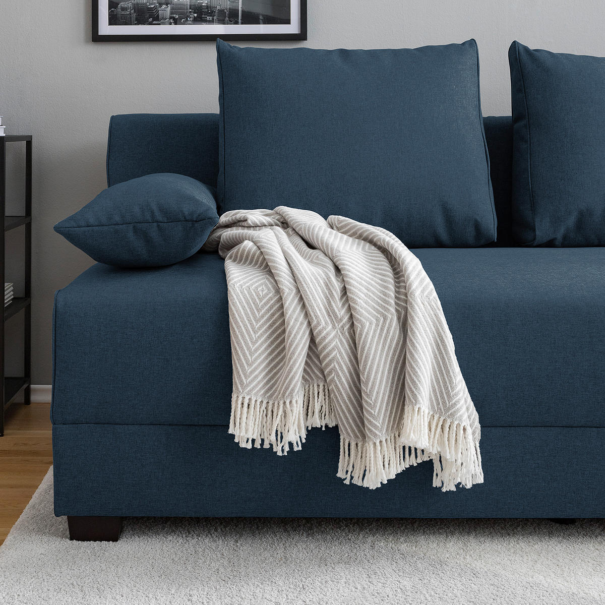 SCHLAFSOFA in Webstoff Dunkelblau  - Dunkelbraun/Dunkelblau, Design, Holz/Textil (202/85/110cm) - MID.YOU