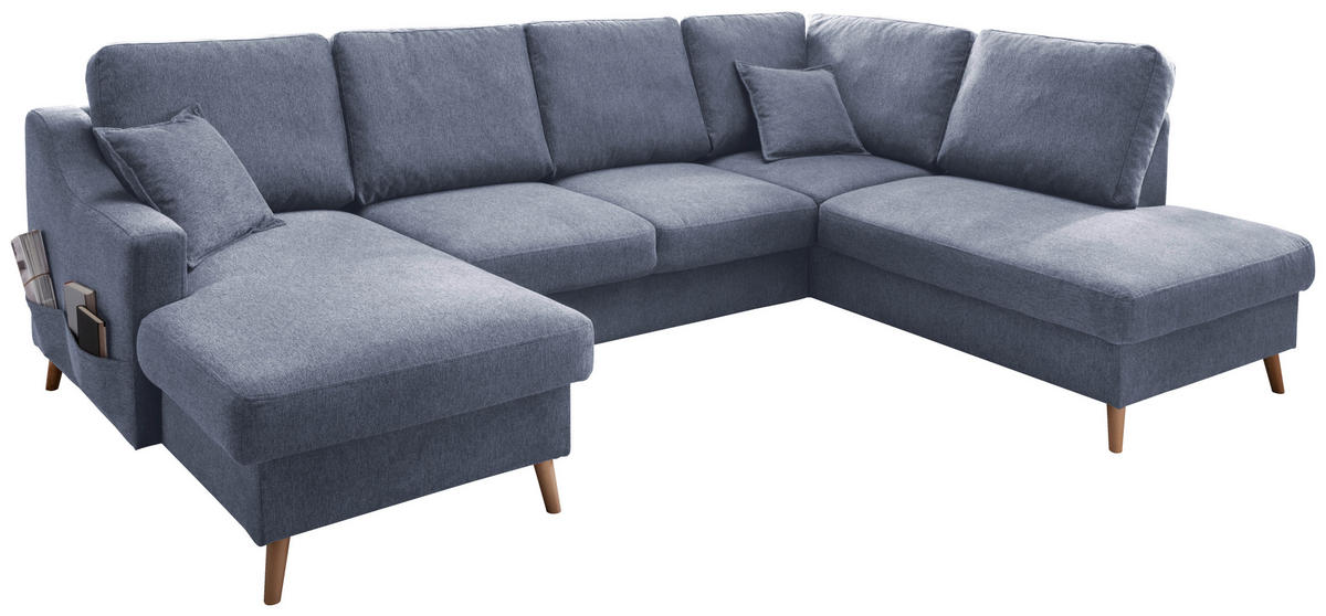 WOHNLANDSCHAFT in Struktur Blau  - Blau/Naturfarben, KONVENTIONELL, Holz/Textil (150/301/200cm) - P & B