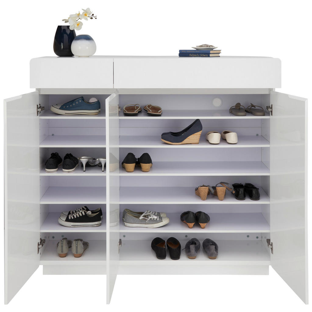 Thumbnail - Xora Schuhschrank, Weiß, Holzwerkstoff, 10 Fächer, 2 Schubladen, 135x123x35 cm, Typenauswahl, Beimöbel erhältlich, Garde...