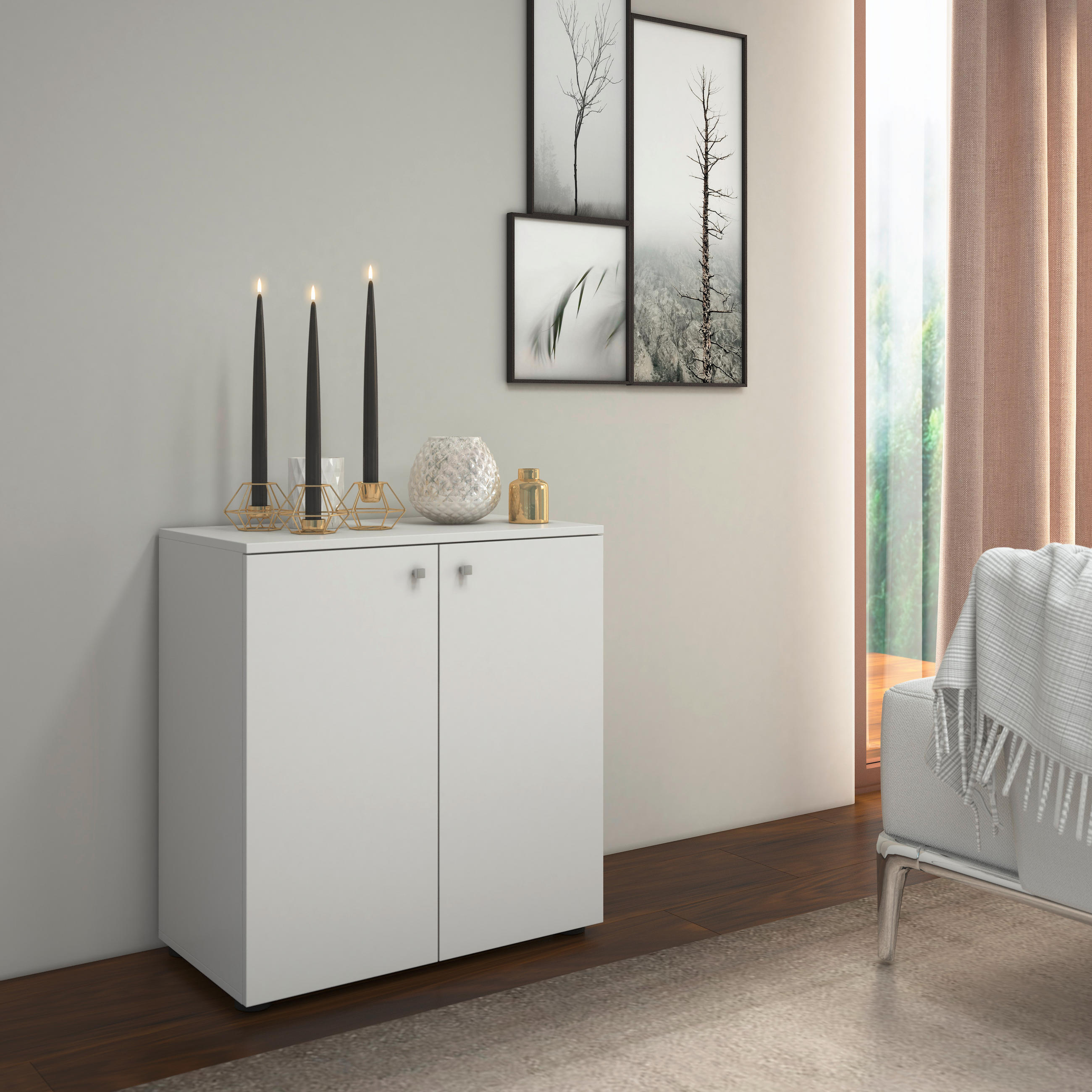 BYRÅ 70/74/40 cm  - vit/silver, Basics, trämaterial/plast (70/74/40cm) - MID.YOU