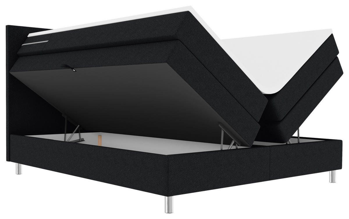 BOXSPRINGBETT 200/200 cm,  in Schwarz, Bettkasten, Topper, Matratzen, H3 = fest  - Chromfarben/Schwarz, KONVENTIONELL, Kunststoff/Textil (200/200cm) - Boxxx