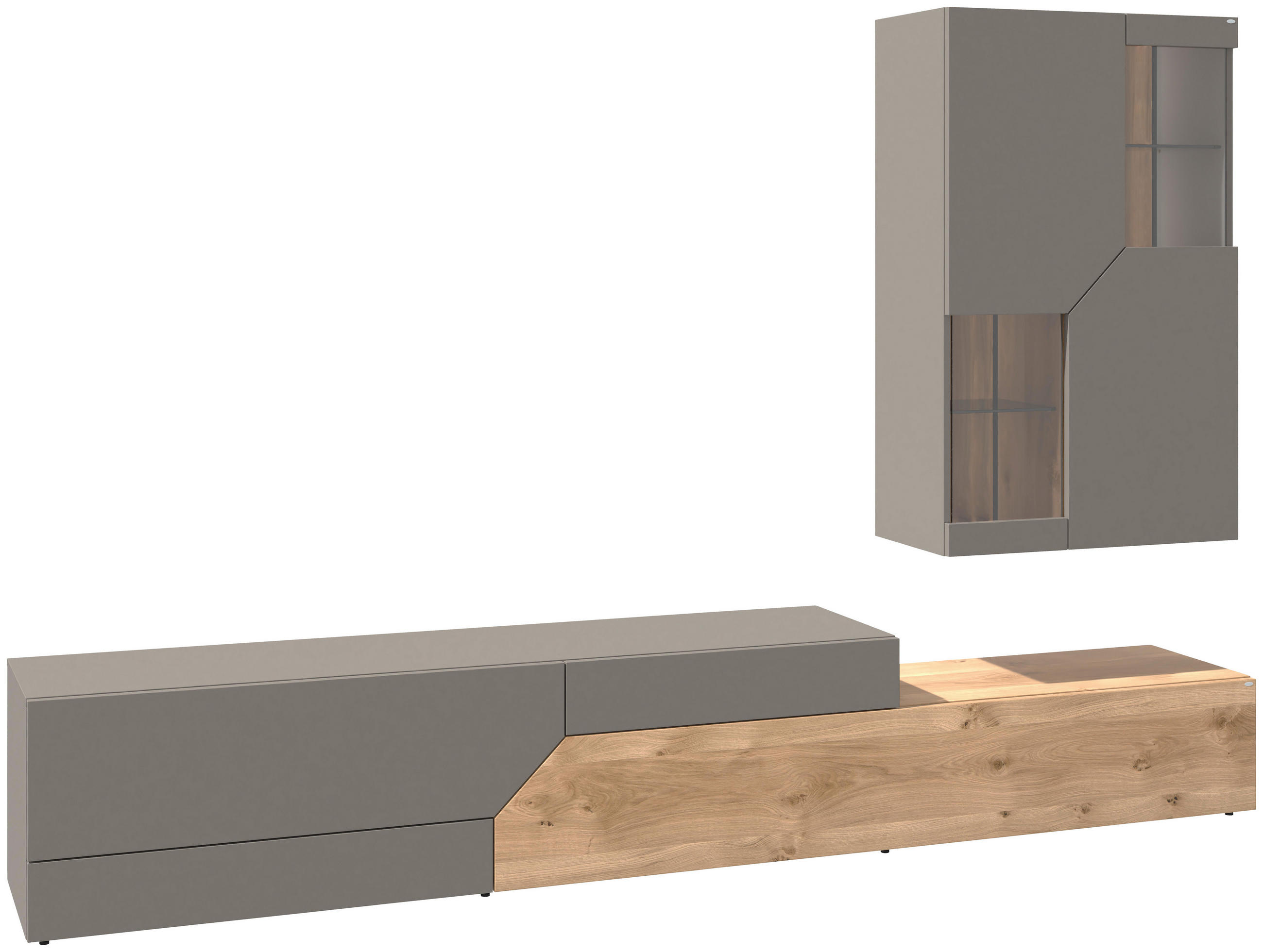 WOHNWAND 2-teilig  Grau, Wildeiche 288/194/44,60 cm  - Wildeiche/Grau, Design, Glas/Holz (288/194/44,60cm) - Voglauer