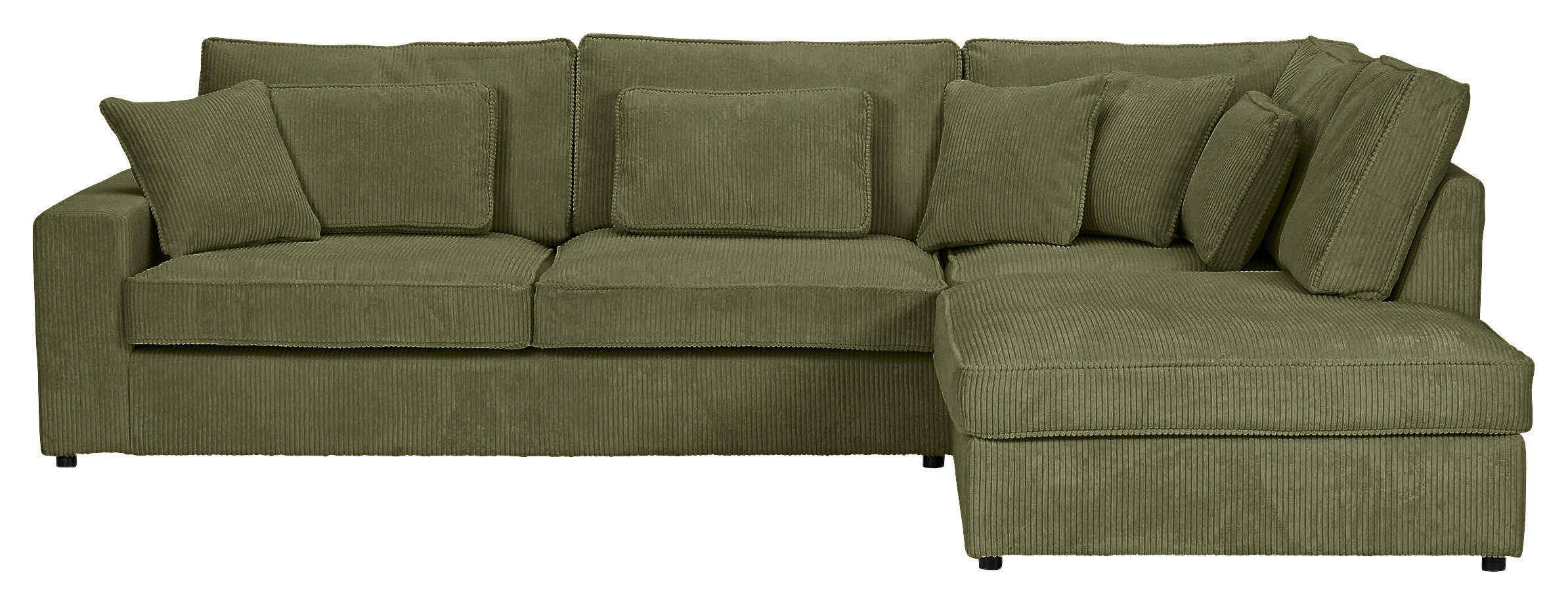 ECKSOFA  in Cord Olivgrün Zierkissen, Rückenkissen, Rücken echt  307/228 cm  - Schwarz/Olivgrün, MODERN, Kunststoff/Textil (307/228cm) - Carryhome