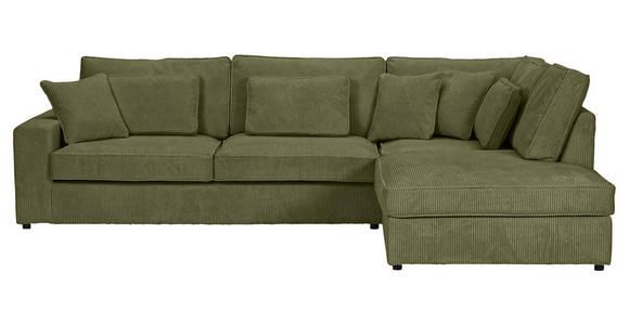 ECKSOFA Olivgrün Cord Zierkissen, Rückenkissen, Rücken echt  - Schwarz/Olivgrün, MODERN, Kunststoff/Textil (307/228cm) - Carryhome