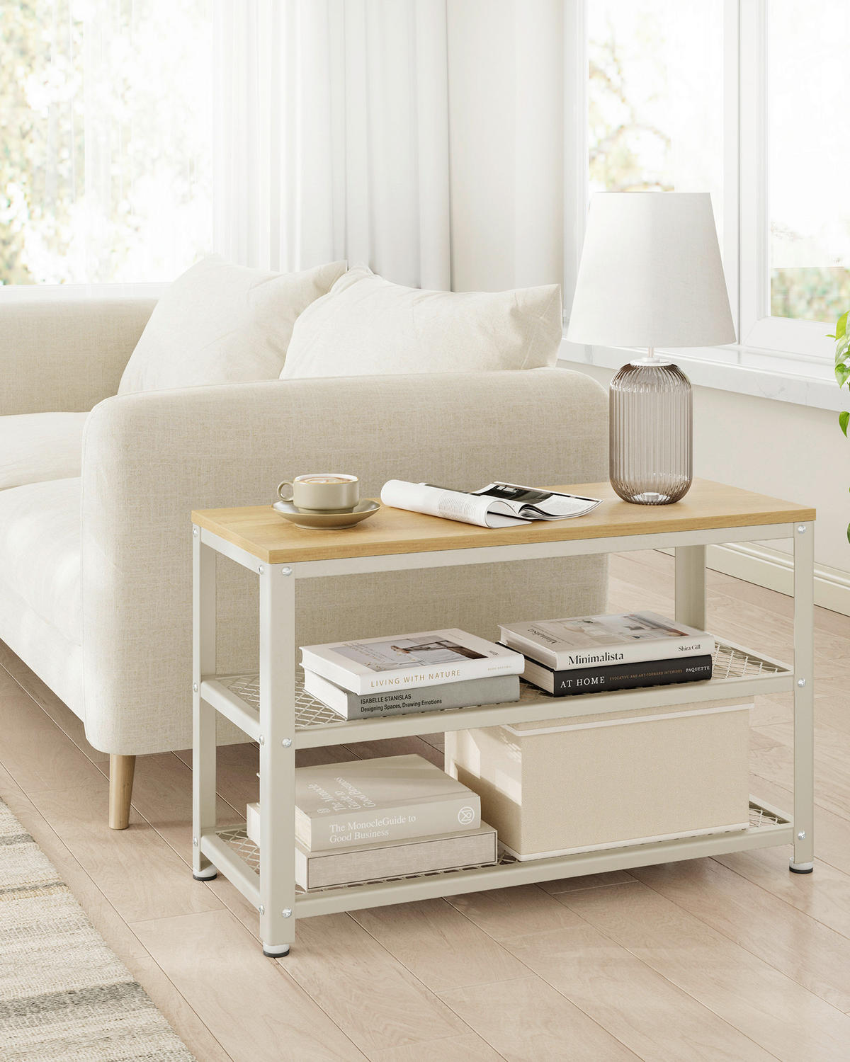 SCHUHBANK Weiß, Eichefarben  - Eichefarben/Schwarz, Trend, Kunststoff/Metall (73/45/30cm) - Boxxx