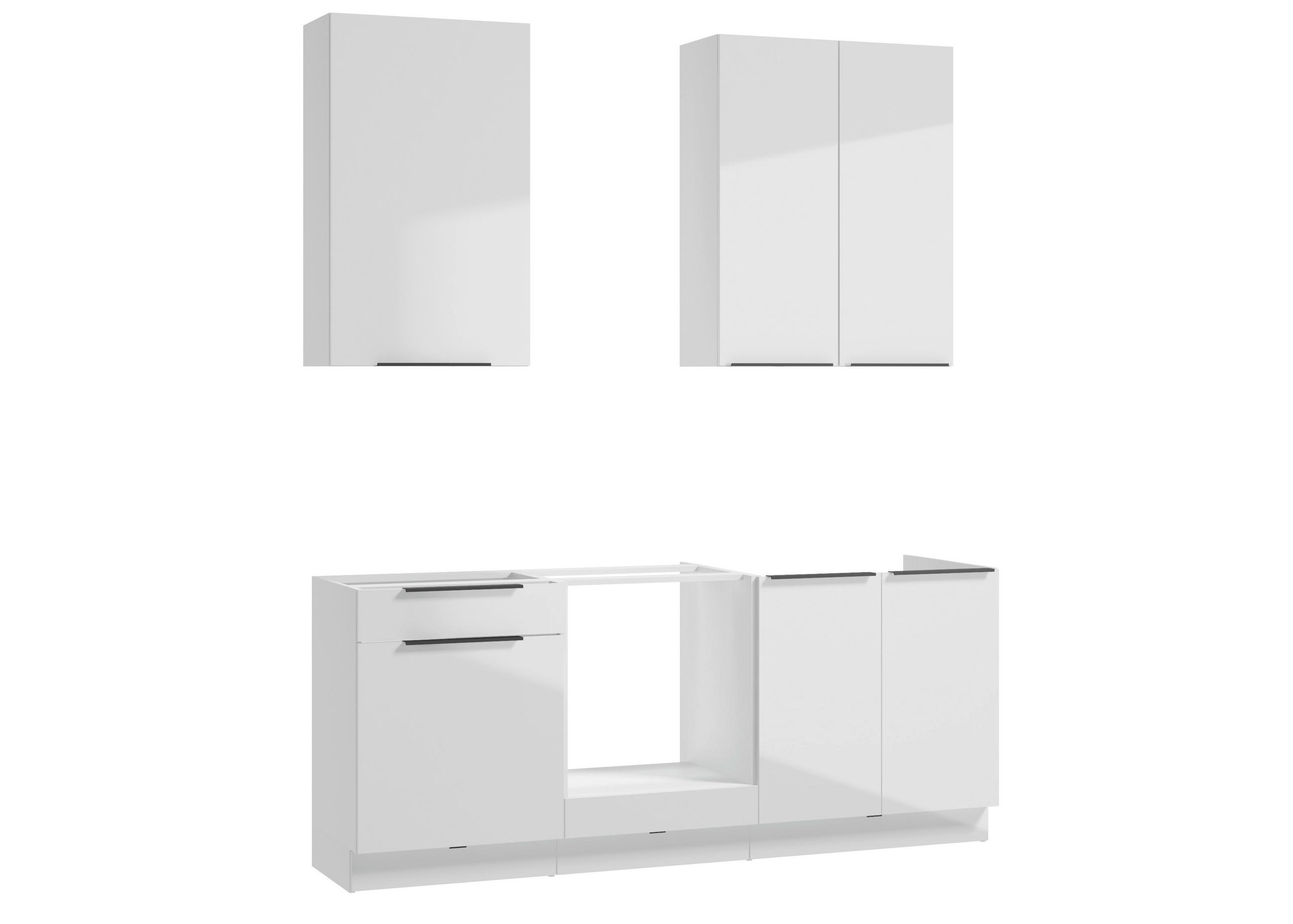 BUCĂTĂRIE FĂRĂ ELECTROCASNICE - alb/alb lucios intens, Design, metal/material pe bază de lemn (204cm) - Carryhome