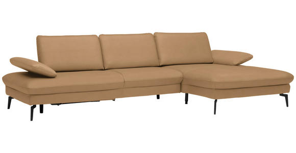 ECKSOFA in Echtleder Honig 325/157 cm - Schwarz/Honig, Design, Leder/Metall (325/157cm) - Dieter Knoll