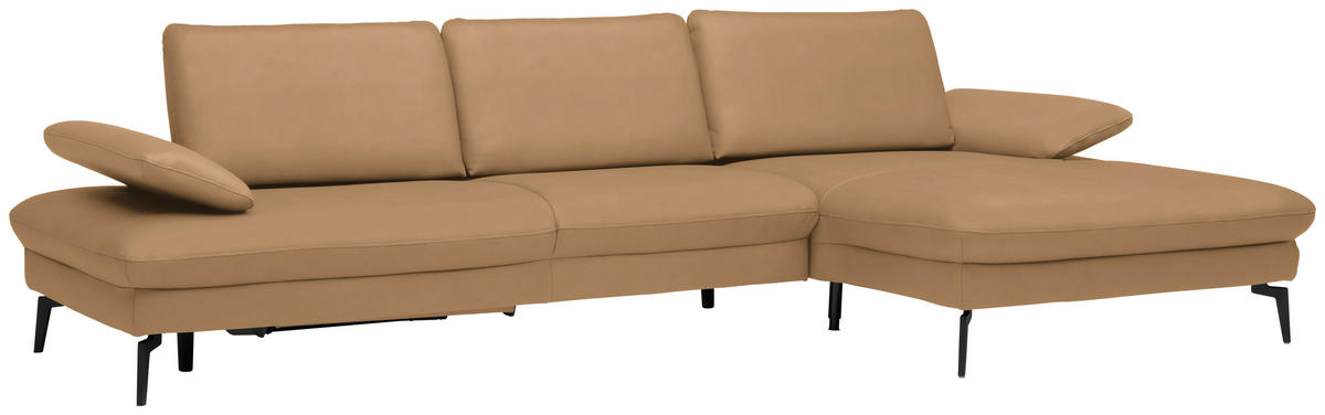 ECKSOFA in Echtleder Honig  - Schwarz/Honig, Design, Leder/Metall (325/157cm) - Dieter Knoll