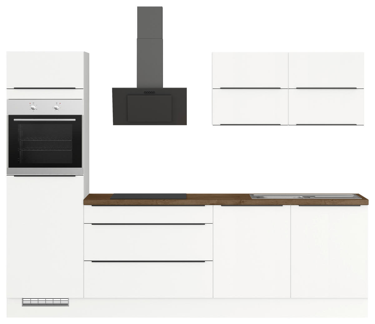 KÜCHENLEERBLOCK 280 cm   in Weiß  - Eiche dunkel/Schwarz, Design, Holzwerkstoff/Metall (280cm) - Impuls