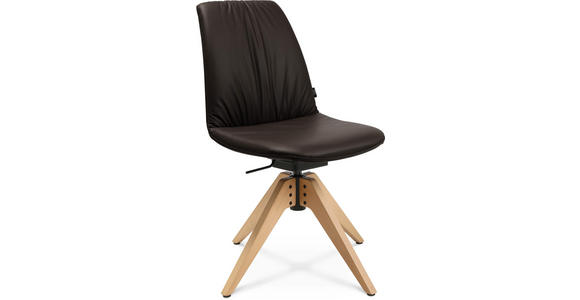 STUHL in Echtleder pigmentiert Holz, Leder - Eichefarben/Beige, Design, Leder/Holz (46/82,5-85,25/55cm) - Johann Jakob