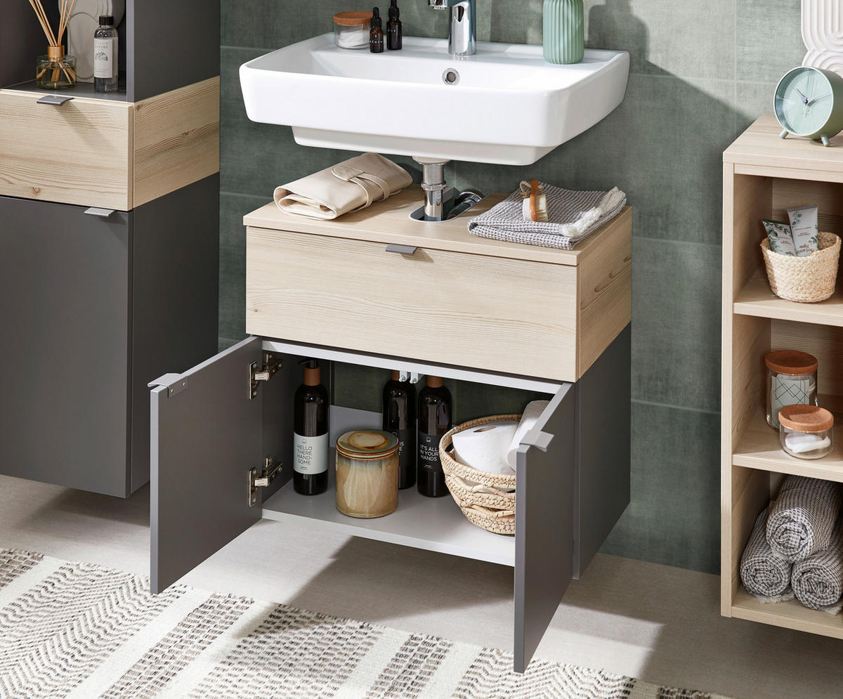 DONJI ELEMENT UGRADNOG LAVABOA    - tamnosiva/siva, Moderno, metal/pločasti materijal (60/52,9/33cm) - Xora