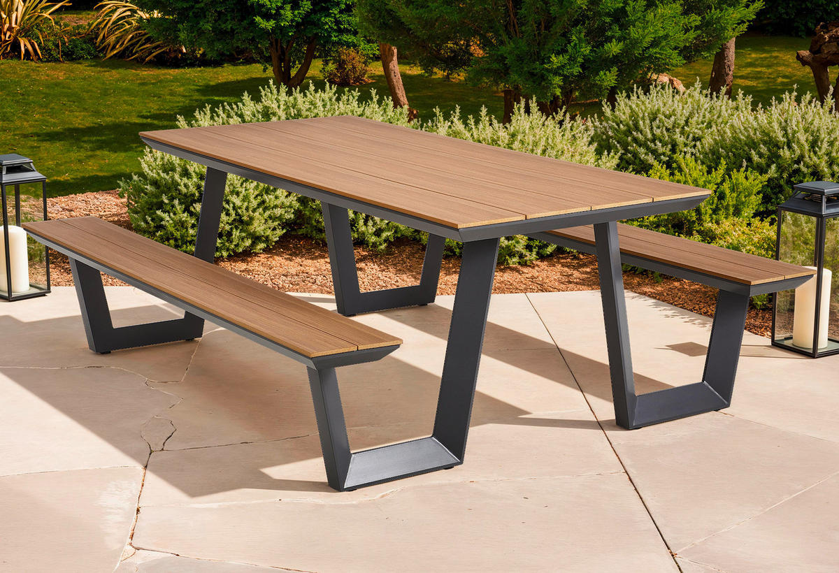 GARNITURA VRTNOG STOLA   metal, plastika  antracit, boje tikovine    - boje tikovine/antracit, Moderno, metal/plastika (200/180/75cm) - Ambia Garden