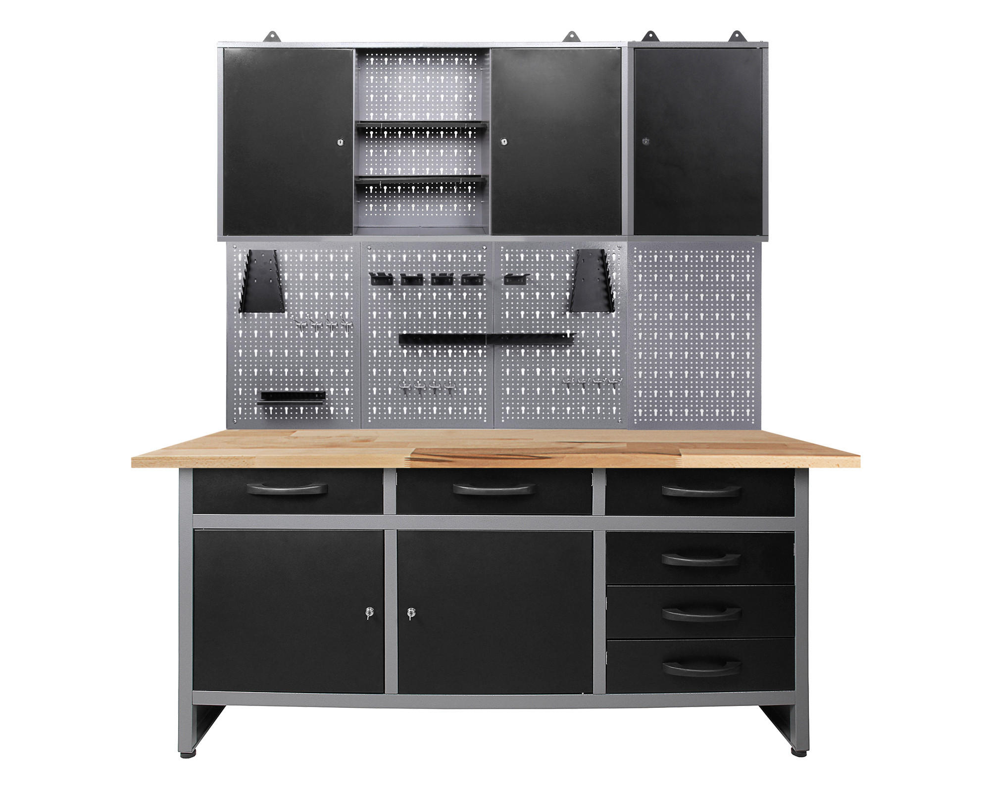 WERKBANKSET  - Anthrazit/Grau, Basics, Holz/Metall (160/205/60cm)