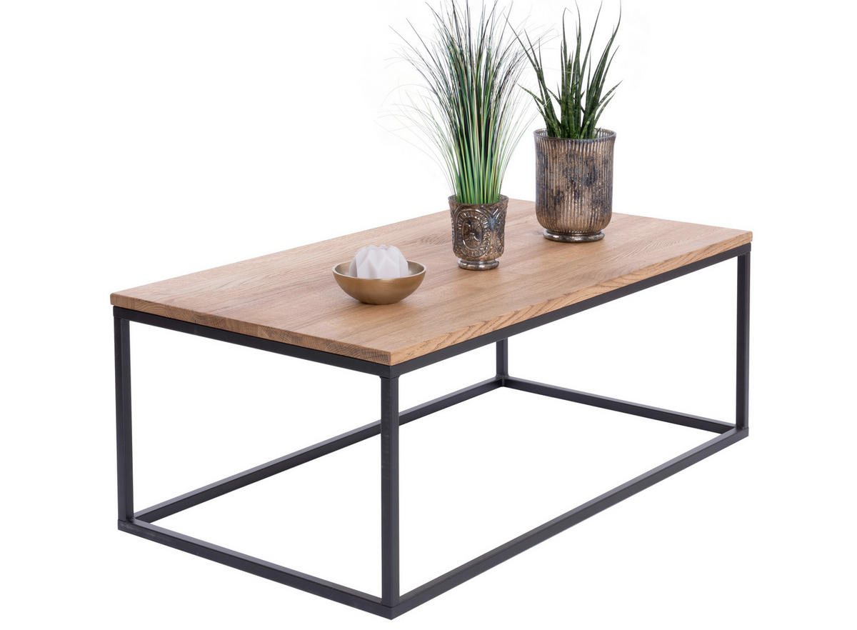 COUCHTISCH in Holz, Metall 110/60/40 cm  - Eichefarben/Schwarz, Natur, Holz/Metall (110/60/40cm)