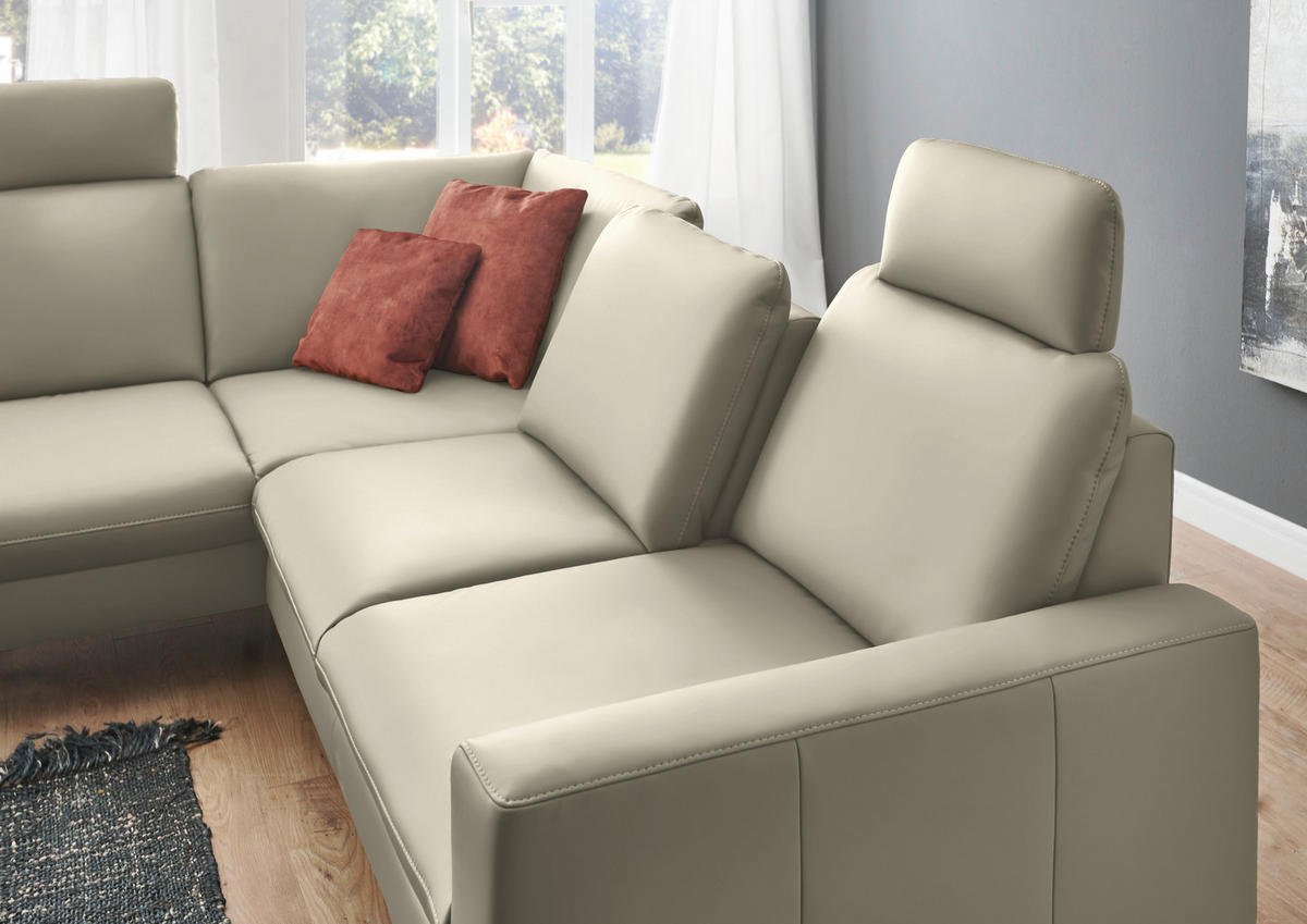 ECKSOFA Beldomo Premium in Echtleder Ecru  194/250 cm  - Ecru/Schwarz, Design, Leder/Metall (194/250cm) - Beldomo Premium